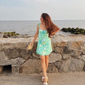 Lulu's Vibrant Green and Blue Floral Dress
